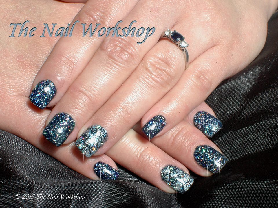  Gel II Midnight Black with silver glitter and stamping 